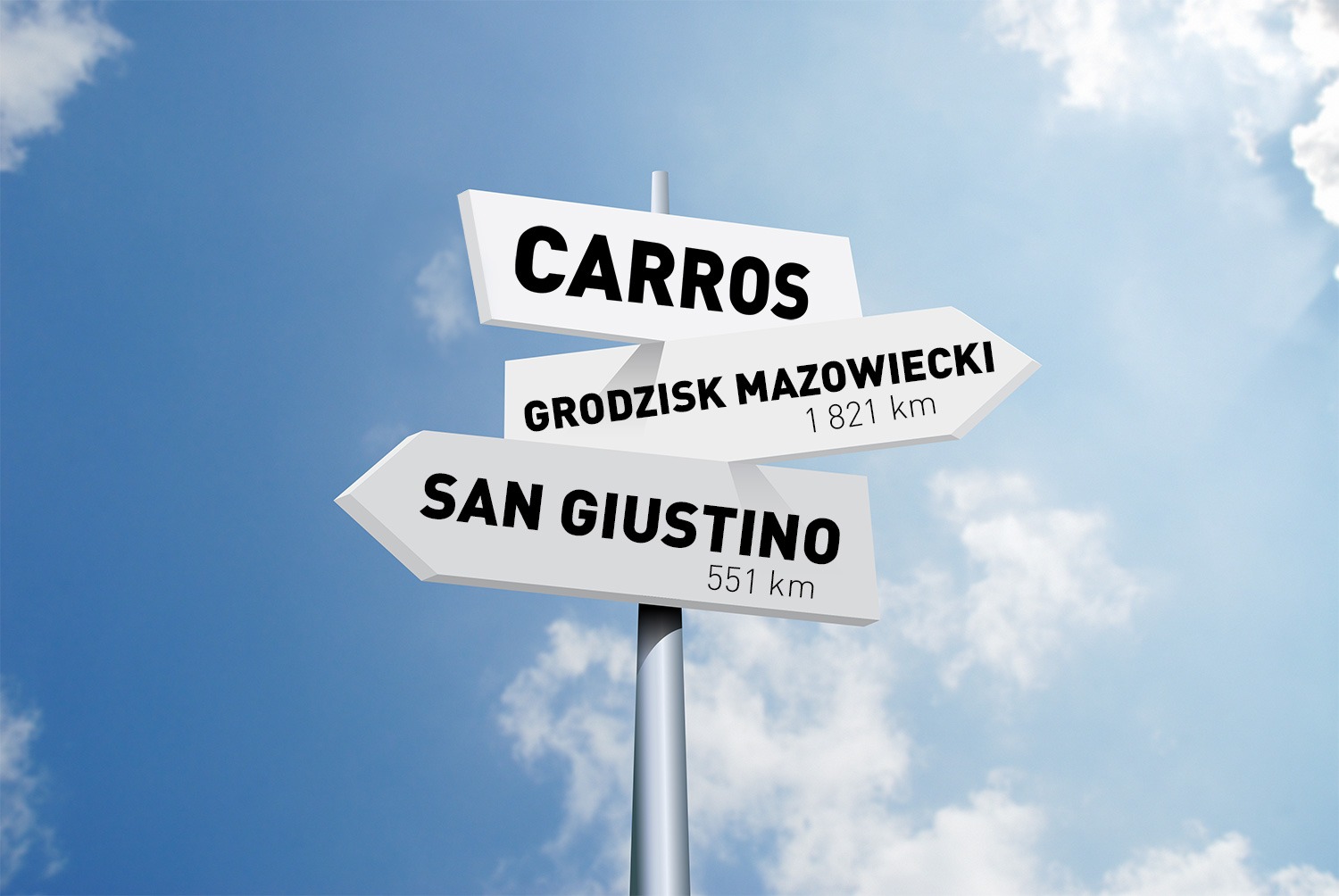Panneau indiquant les villes jumelles de Carros : San Giustino et Grodzisk Mazowiecki