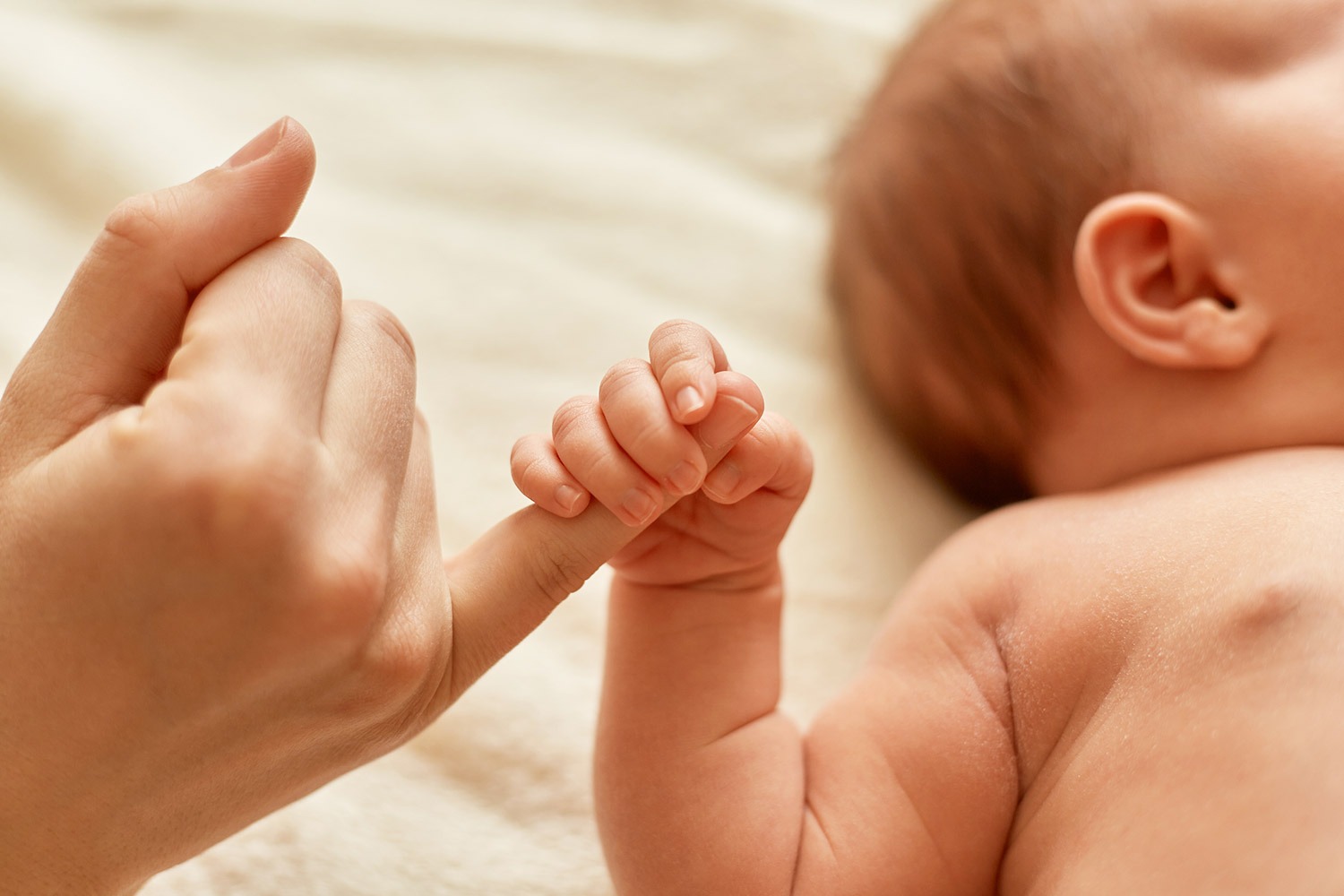 Nouveau-né serrant le doigt d'un adulte — déclaration de naissance à Carros