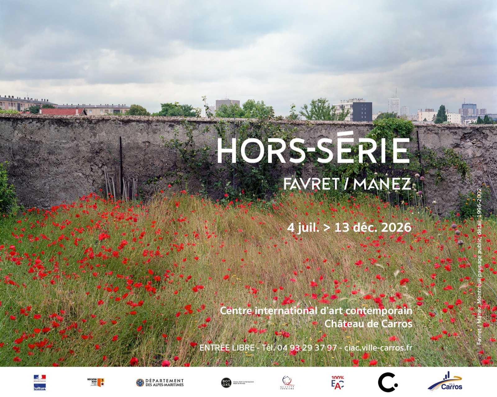 Affiche de l’exposition Hors-série, Favret/Manez, au CIAC de Carros du 4 juillet au 13 décembre 2026
